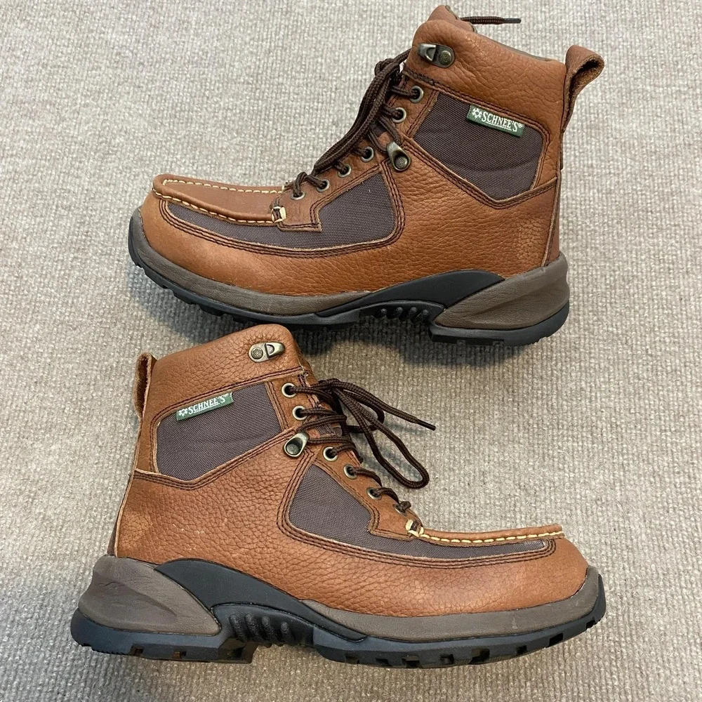 Schnee's Bozeman 34 Snow Boots Mens Size 8 Brown Leather Waterproof Ankle Winter